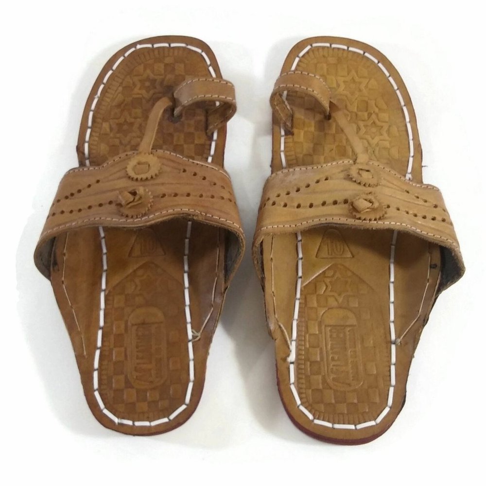 Women's Flip Flop Sandal Thong Flat Handmade Leather Summer Shoe Brown Tan Sz 10